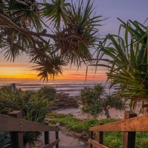 start of sunrise at beach