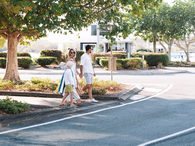 family walking along gympie terrace